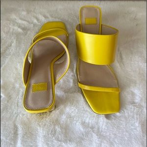 Yellow leather mules, heeled sandals, 7.5, never worn
